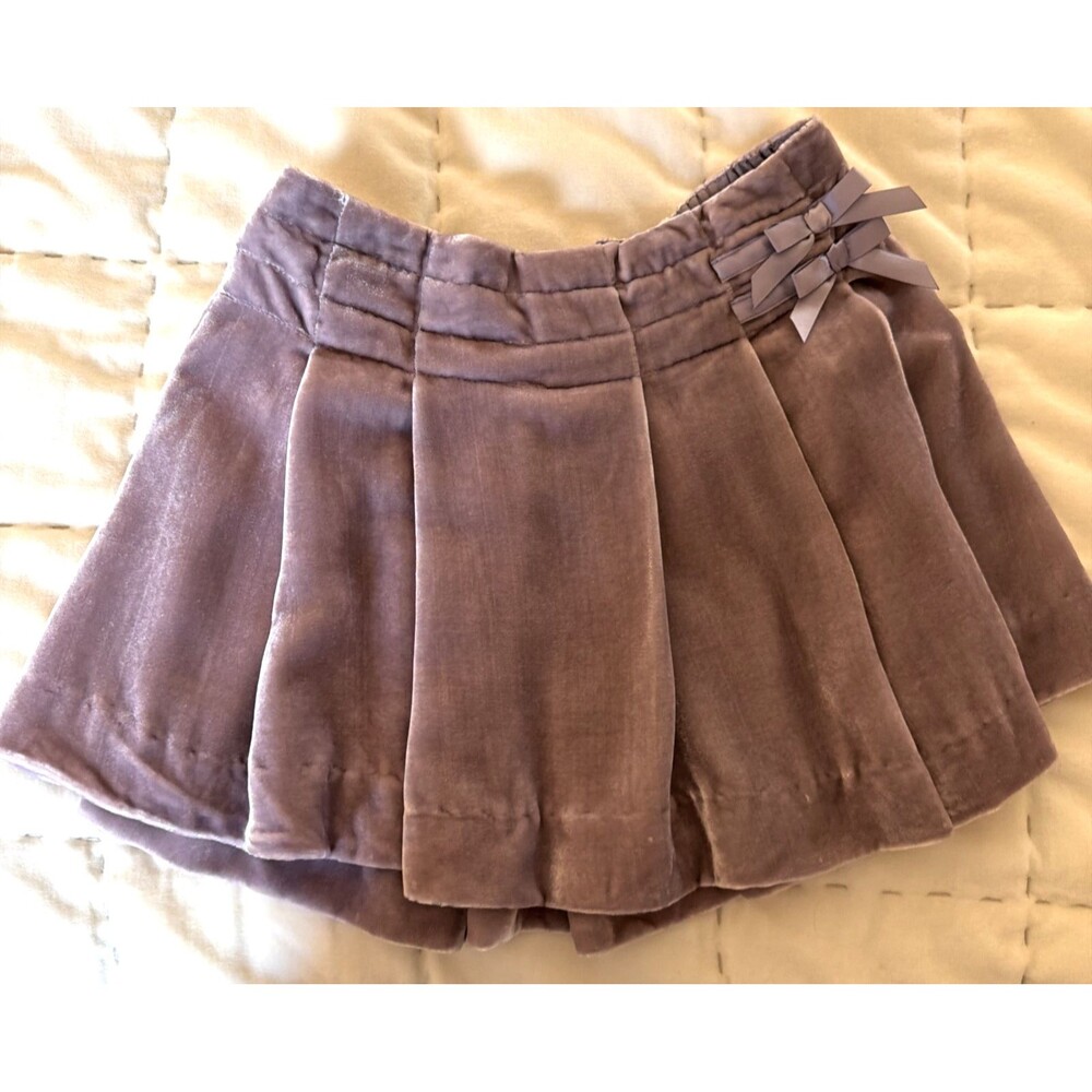 Vtg Janie and Jack Girls Light Purple Velvet Skirt 2T Pleated Bows Silk Blend